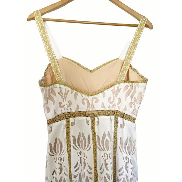 Anthropologie Foxiedox White Gold Lace Sleeveless Maxi Dress Size Small - Picture 9 of 15